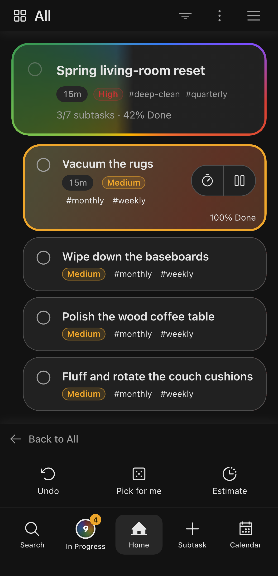 BeBusy AI-split task broken into a list of subtasks