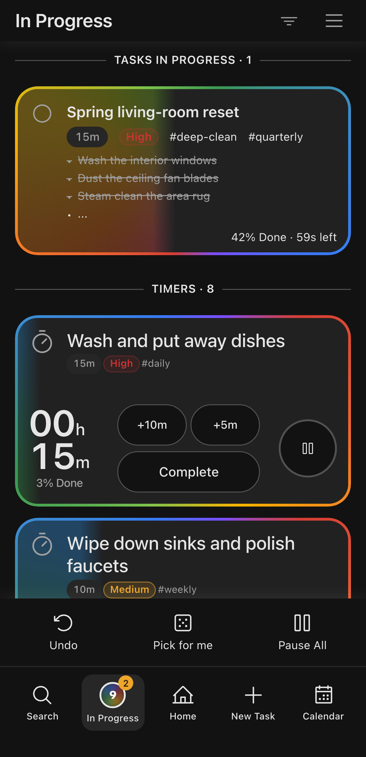 BeBusy app showing a task in progress