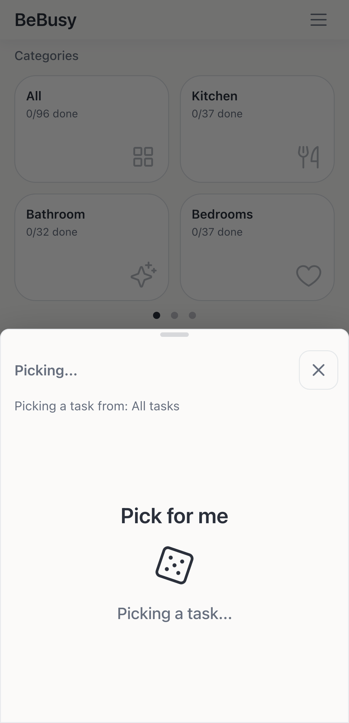 BeBusy Pick For Me feature selecting a random task