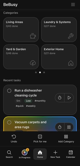 BeBusy home screen carousel scrolled within thumb reach