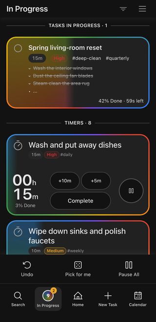 BeBusy app showing a task in progress
