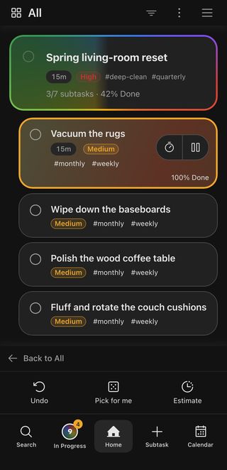BeBusy AI-split task broken into a list of subtasks